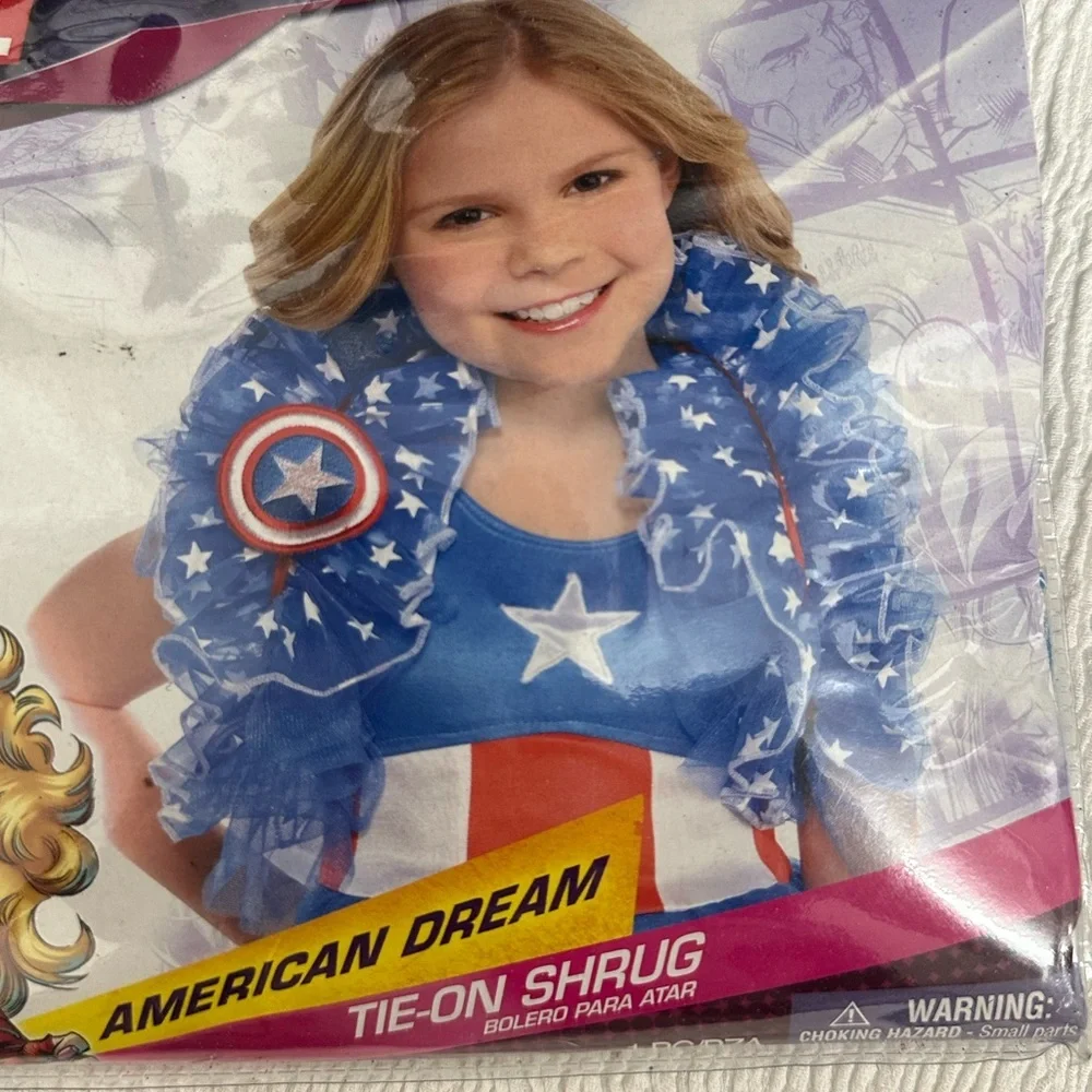 🇺🇸Captain Marvel American Dream Superhero tie on shrug for 4th of July Dress NWT